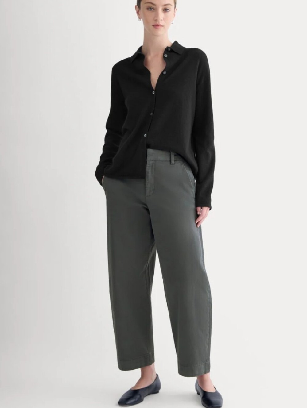 Everlane Organic Cotton Twill Ankle Barel Wide Leg Slate Grey Chino Pants Sz 4